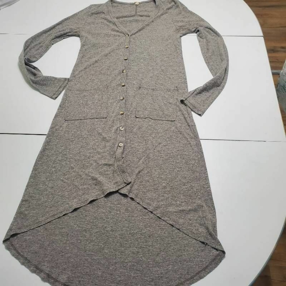 Wishlist Womens Duster Sweater Gray Heathered Long Sleeve V Neck Pocket Hi Low M